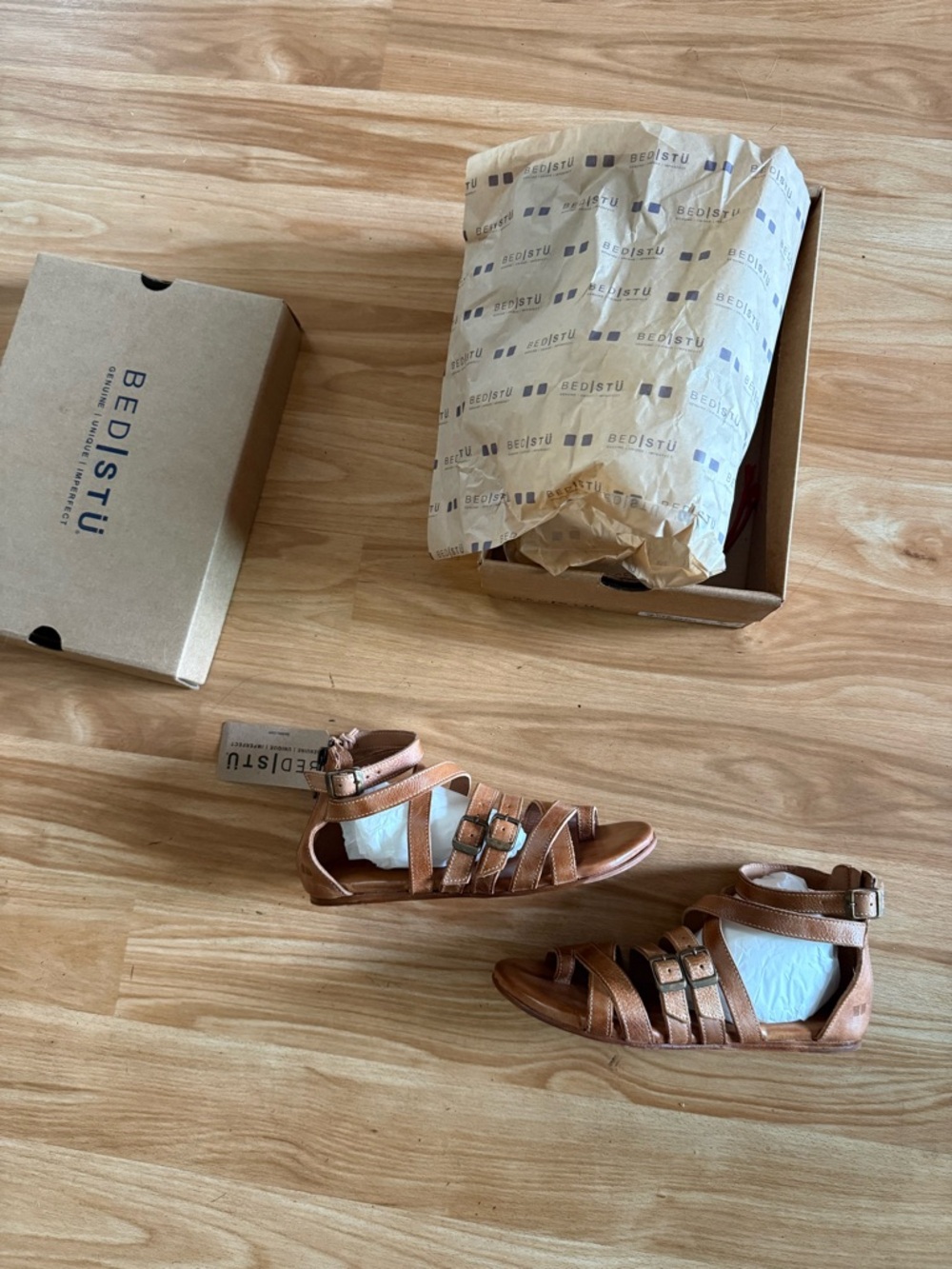 New Ladies Bed Stu Miya Gladiator Sandals in Tan Rustic - Sz 7